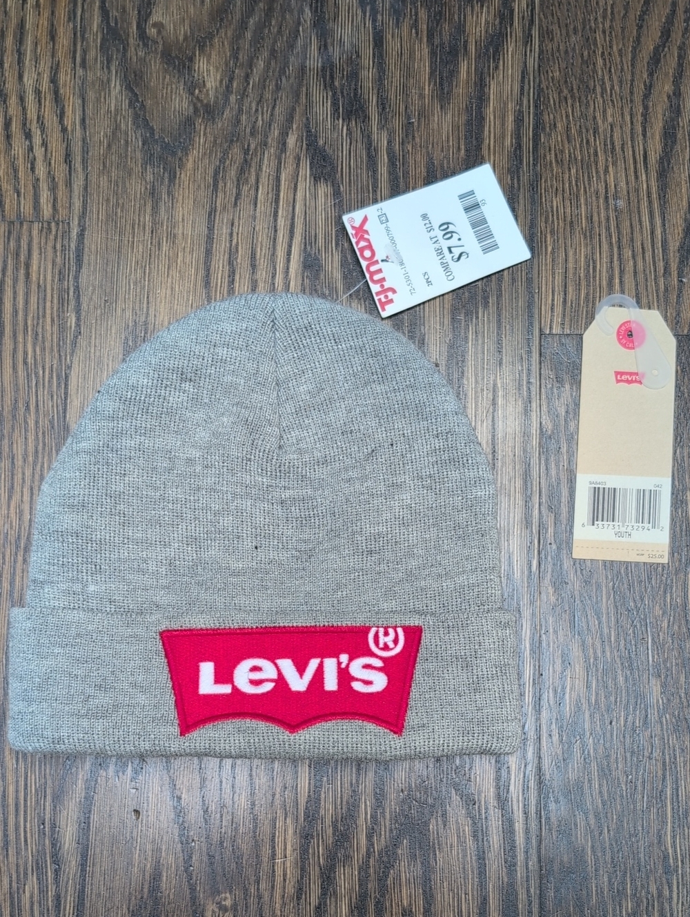 Levi's Gray Beanie with Red Logo Patch